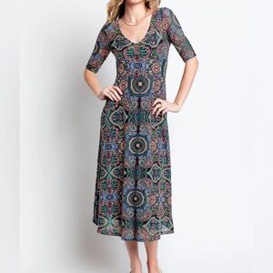 Johnny Was Jade Embroidered Mesh Midi Dress Floral Boho Ambrosia Small